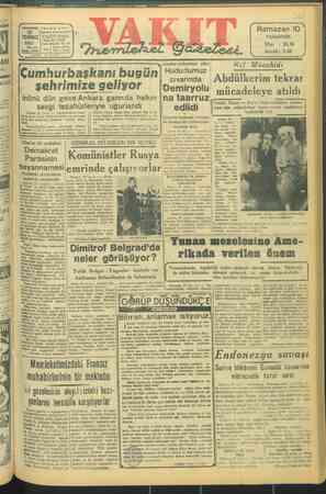 Vakit Gazetesi 28 Temmuz 1947 kapağı