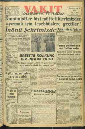 Vakit Gazetesi 29 Temmuz 1947 kapağı