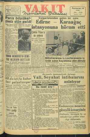 Vakit Gazetesi 1 Ağustos 1947 kapağı