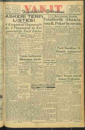 Vakit Gazetesi 29 Ağustos 1947 kapağı