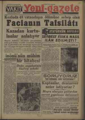 Vakit Gazetesi 24 Eylül 1947 kapağı