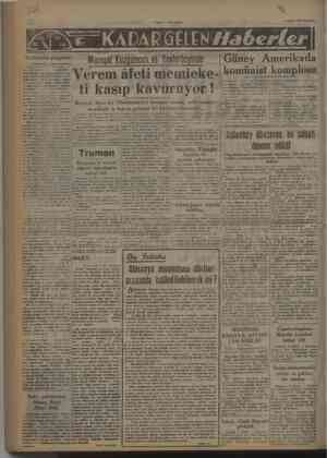  yi 9 EKİM 1947 Perşetibe DI ER 2 Yakıt — Yeni Gazete VE i Mareşal İı ve teterheinl Güney Amerikada erem âfeti memlek 3 ti...