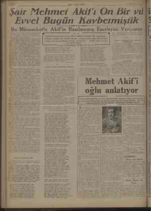         G ç 2 VAKIT — YENİ GAZETE 27 ARALIK 1947 Gum $air Mehmet Akif'ı On Bir yıl Evvel Bugün HKaybeımiştik Bu ee Akif'in em