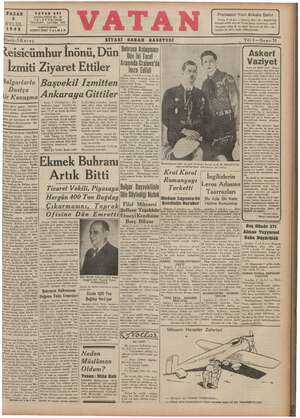 Vatan Gazetesi 8 Eylül 1940 kapağı