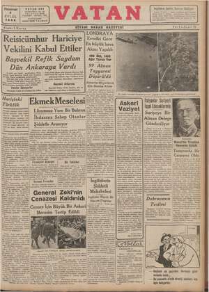 Vatan Gazetesi 9 Eylül 1940 kapağı