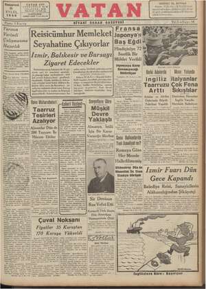Vatan Gazetesi 21 Eylül 1940 kapağı