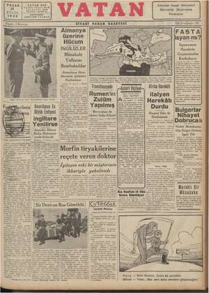 Vatan Gazetesi 22 Eylül 1940 kapağı