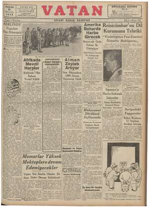 Vatan Gazetesi 29 Eylül 1940 kapağı