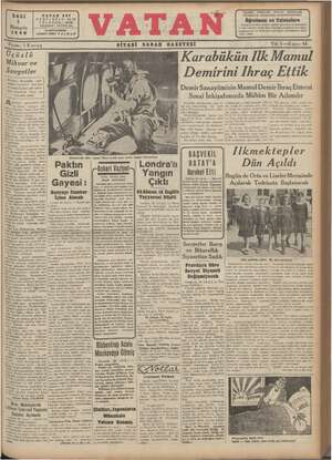Vatan Gazetesi 1 Ekim 1940 kapağı