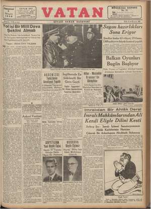 Vatan Gazetesi 5 Ekim 1940 kapağı