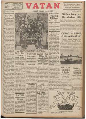Vatan Gazetesi 18 Ekim 1940 kapağı