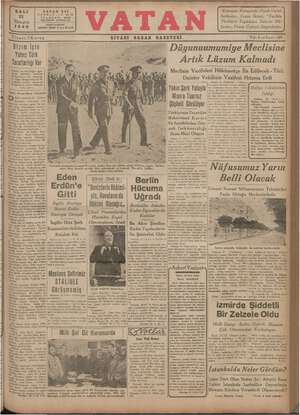 Vatan Gazetesi 22 Ekim 1940 kapağı