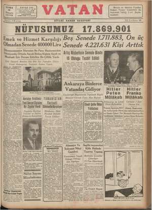 Vatan Gazetesi 25 Ekim 1940 kapağı
