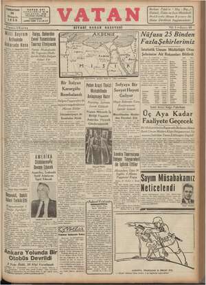 Vatan Gazetesi 26 Ekim 1940 kapağı