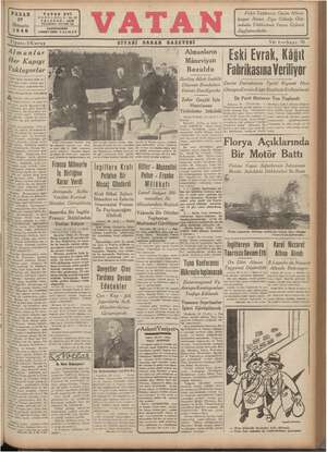 Vatan Gazetesi 27 Ekim 1940 kapağı