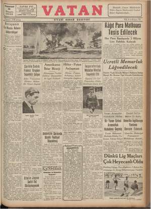 Vatan Gazetesi 28 Ekim 1940 kapağı