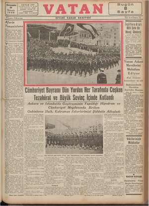Vatan Gazetesi 30 Ekim 1940 kapağı