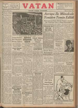 Vatan Gazetesi 6 Kasım 1940 kapağı