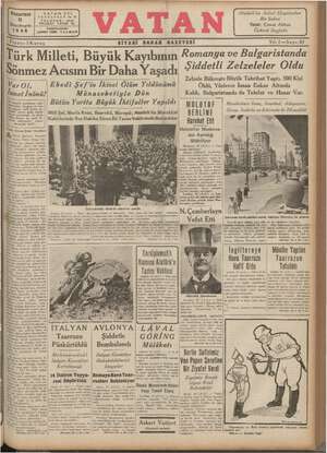 Vatan Gazetesi 11 Kasım 1940 kapağı