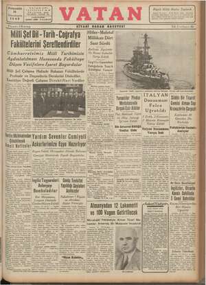 Vatan Gazetesi 14 Kasım 1940 kapağı