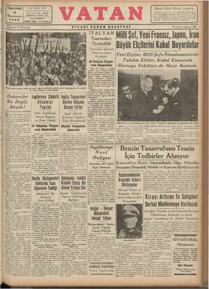 Vatan Gazetesi 16 Kasım 1940 kapağı
