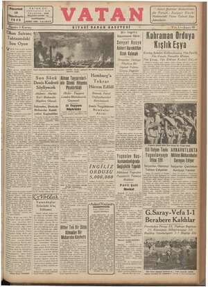 Vatan Gazetesi 18 Kasım 1940 kapağı