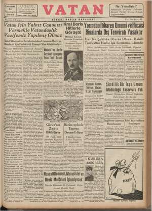 Vatan Gazetesi 20 Kasım 1940 kapağı