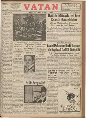 Vatan Gazetesi 21 Kasım 1940 kapağı