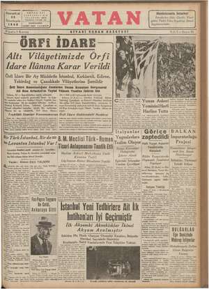 Vatan Gazetesi 23 Kasım 1940 kapağı