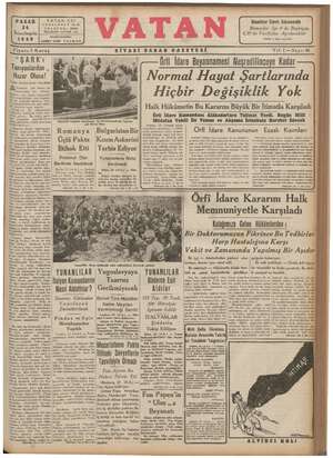 Vatan Gazetesi 24 Kasım 1940 kapağı