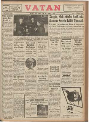 Vatan Gazetesi 28 Kasım 1940 kapağı