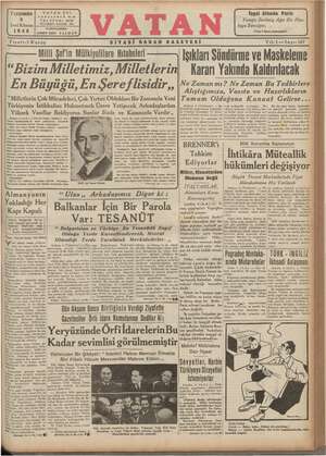 Vatan Gazetesi 5 Aralık 1940 kapağı