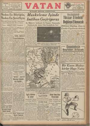 Vatan Gazetesi 6 Aralık 1940 kapağı