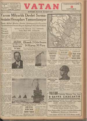 Vatan Gazetesi 8 Aralık 1940 kapağı