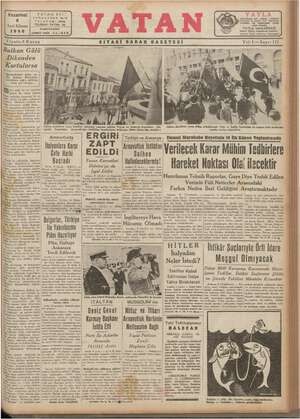 Vatan Gazetesi 9 Aralık 1940 kapağı