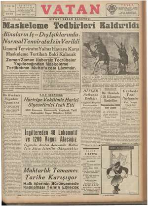 Vatan Gazetesi 11 Aralık 1940 kapağı