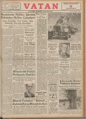 Vatan Gazetesi 15 Aralık 1940 kapağı