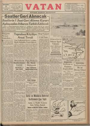 Vatan Gazetesi 18 Aralık 1940 kapağı