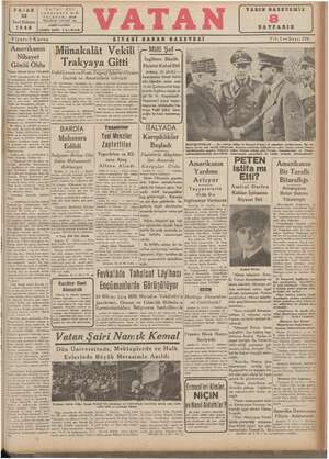 Vatan Gazetesi 22 Aralık 1940 kapağı