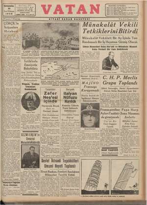 Vatan Gazetesi 25 Aralık 1940 kapağı