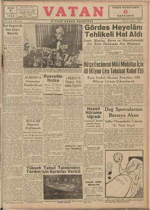 Vatan Gazetesi 31 Aralık 1940 kapağı