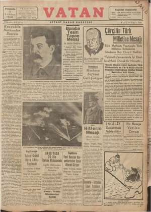 Vatan Gazetesi 2 Ocak 1941 kapağı