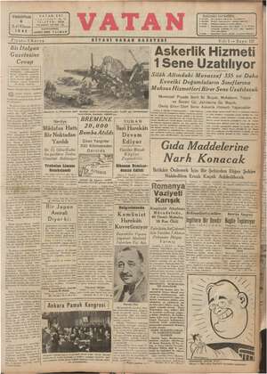 Vatan Gazetesi 4 Ocak 1941 kapağı