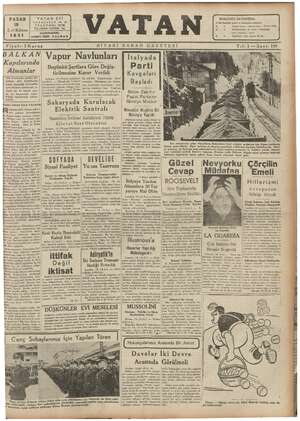 Vatan Gazetesi 19 Ocak 1941 kapağı