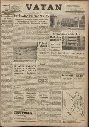 Vatan Gazetesi 23 Ocak 1941 kapağı