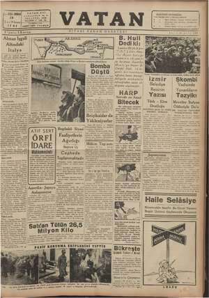 Vatan Gazetesi 29 Ocak 1941 kapağı