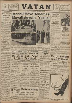 Vatan Gazetesi 31 Ocak 1941 kapağı