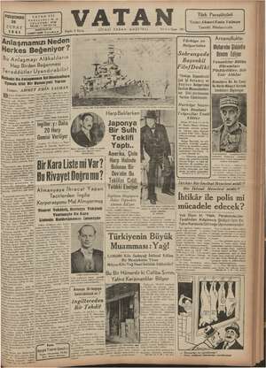 Vatan Gazetesi 20 Şubat 1941 kapağı
