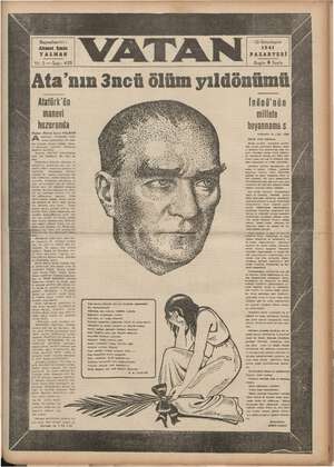  Atatürk'ün manevi İnönü'nün millete D z el AA AA e. ıAta’nın 3ncü ölüm yıldönümü ” 