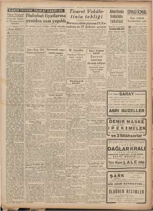    11-2-942 VATAN RADYO:TELEFON.TELGRAF HABERLERİ Ticaret Vekâle- ene fiyatlarma #inin tebliği zam A m zamdan ancak köylüler